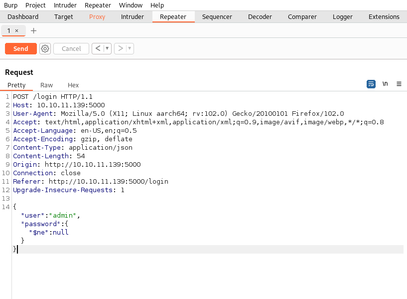 Intercepción y modificación del payload NoSQL