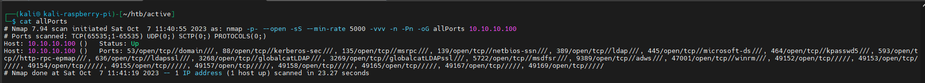 Nmap scan HTB Active SMB ports
